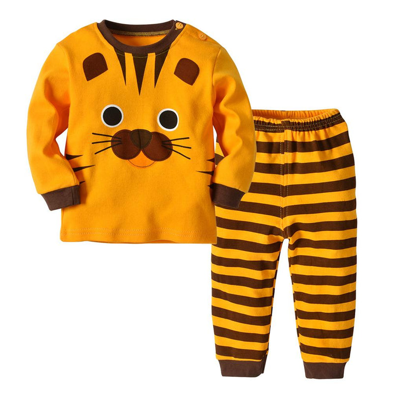 Baby Cartoon Tiger Long Sleeve Top & Striped Pants Wholesale Childrens Pajamas - PrettyKid