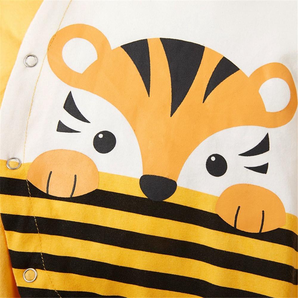 Baby Boys Cartoon Tiger Striped Printed Long Sleeve Romper - PrettyKid