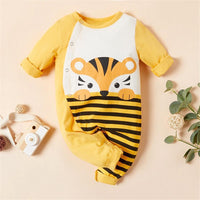 Baby Boys Cartoon Tiger Striped Printed Long Sleeve Romper - PrettyKid