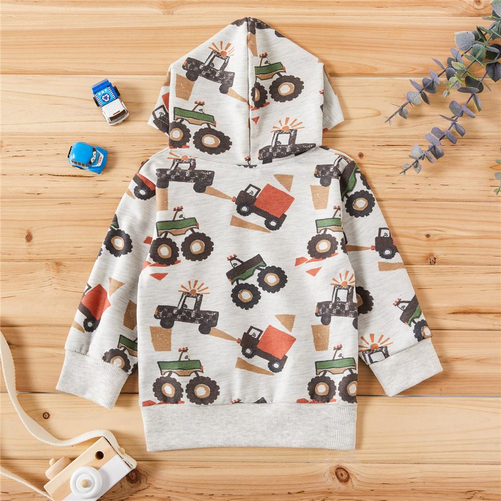 Boys Cartoon Truck Print Long Sleeve Hooded T-shirt - PrettyKid