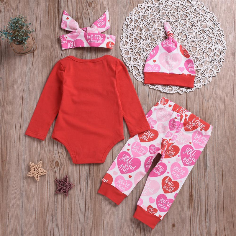 Baby Unisex Casual 4PCS Letter Heart Printed Sets Babywear Wholesale - PrettyKid