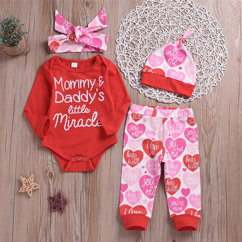 Baby Unisex Casual 4PCS Letter Heart Printed Sets Babywear Wholesale - PrettyKid