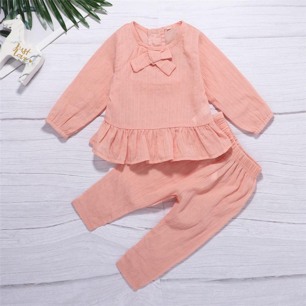 Baby Girls Casual Bow Long Sleeve Top & Pants Wholesale Girl Clothing - PrettyKid