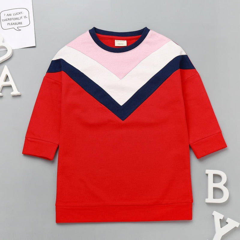 Girls Casual Color Contrast Long Tops Wholesale Kidswear - PrettyKid