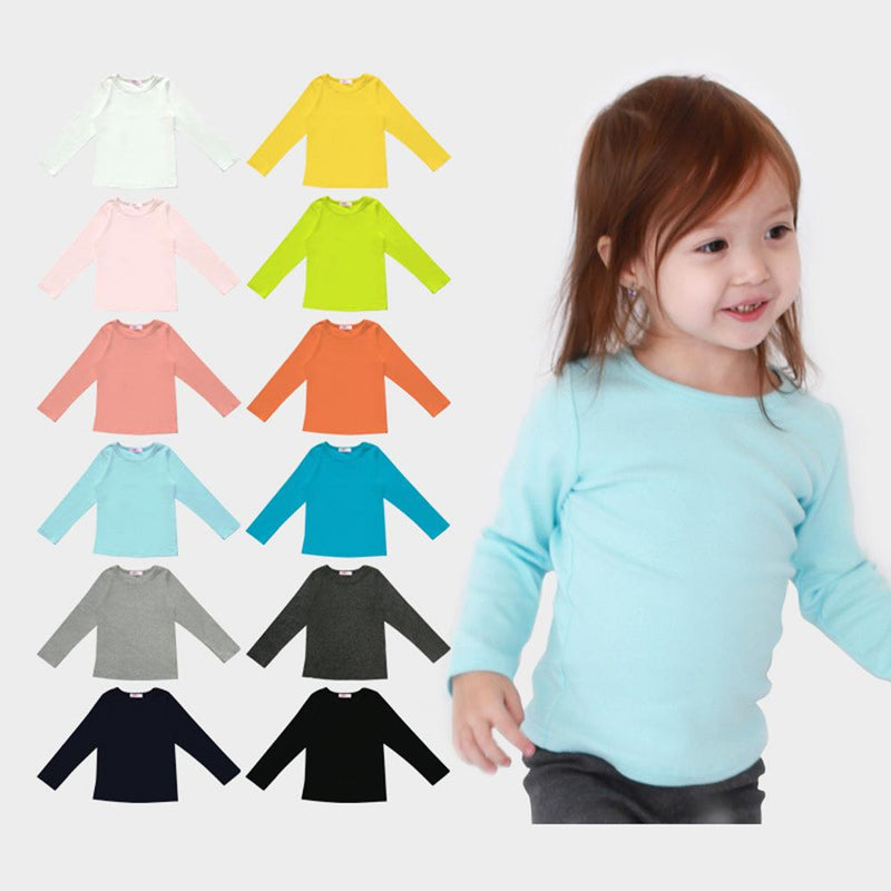 Girls Casual Crew Neck Long Sleeve Solid T-shirt Girl T Shirts Wholesale - PrettyKid