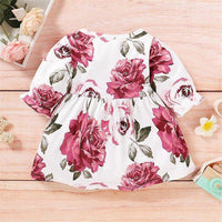 Baby Casual Floral Printed Crew Neck Dress - PrettyKid