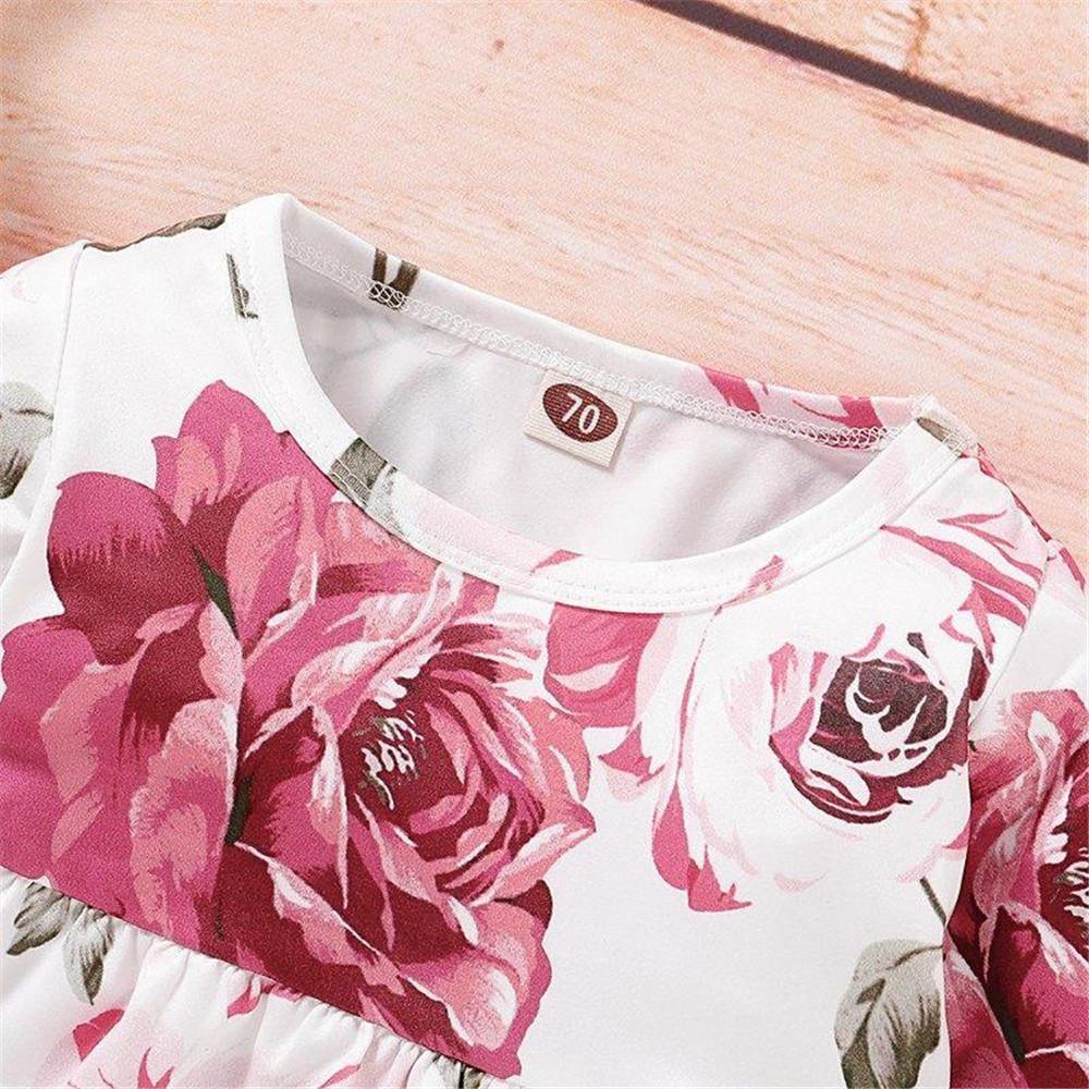 Baby Casual Floral Printed Crew Neck Dress - PrettyKid