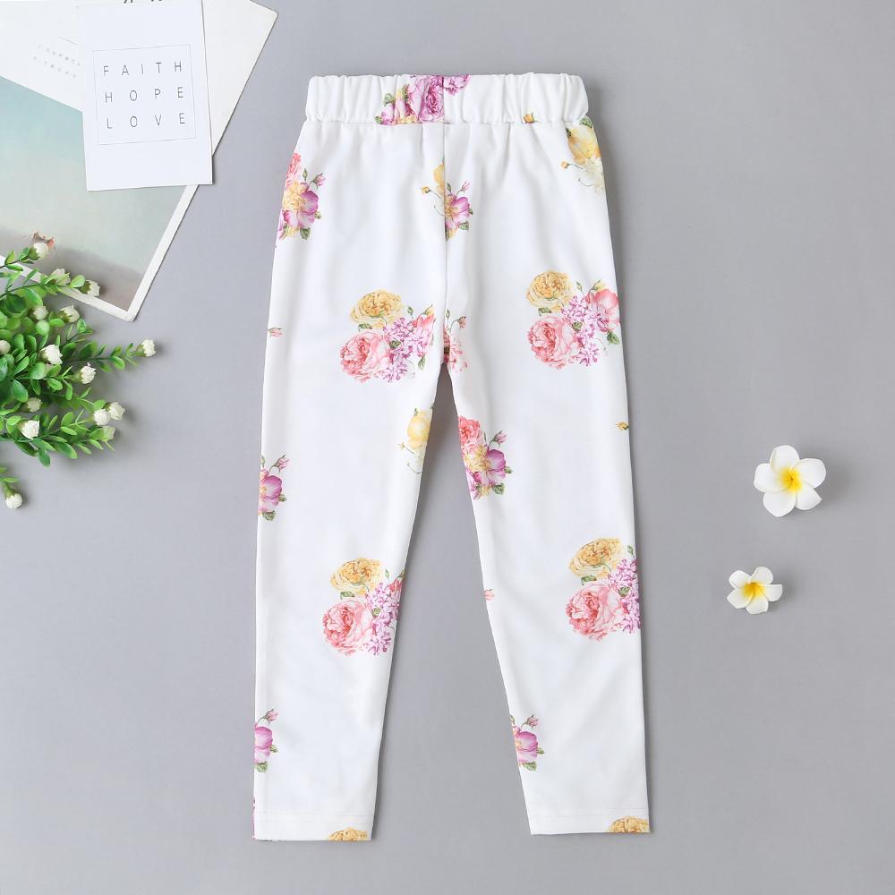 Girls Casual Flower Printed Elastic Waist Trousers - PrettyKid