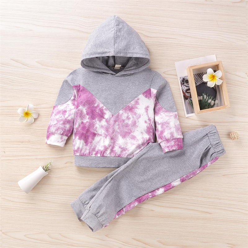 Girls Casual Hooded Tie Dye Long Sleeve Top & Pants Wholesale Girls Clothes - PrettyKid