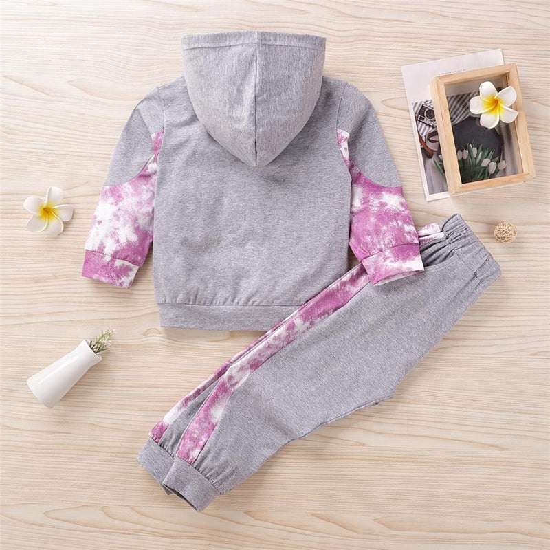 Girls Casual Hooded Tie Dye Long Sleeve Top & Pants Wholesale Girls Clothes - PrettyKid