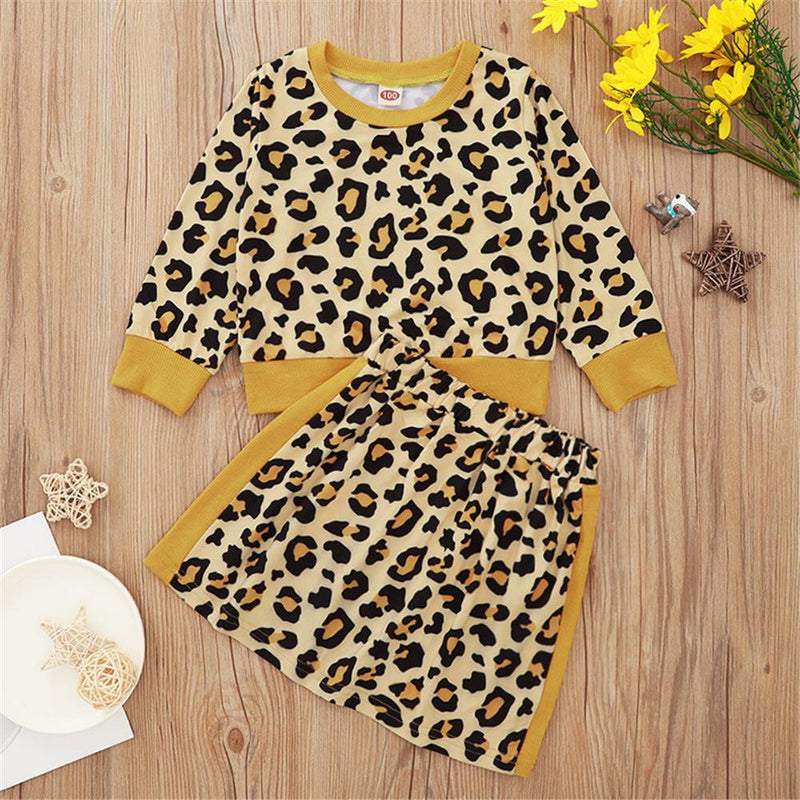 Girls Casual Leopard Long Sleeve Top & Skirt Toddler Girls Wholesale - PrettyKid