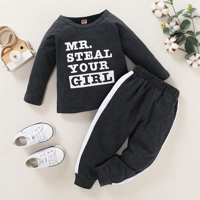 Boys Casual Letter Printed Long Sleeve Top & Pants Wholesale Boys Clothing - PrettyKid