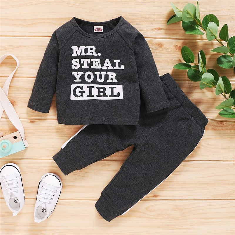 Boys Casual Letter Printed Long Sleeve Top & Pants Wholesale Boys Clothing - PrettyKid