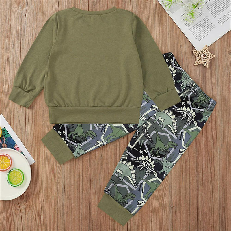 Boys Casual Letter Top & Dinosaur Printed Pants Baby Boys Clothing Wholesale - PrettyKid