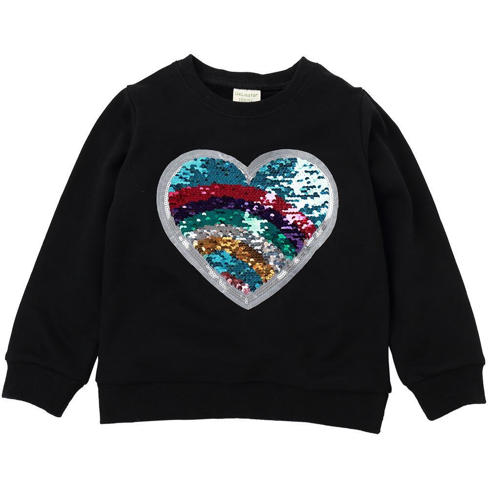 Girls Casual Long Sleeve Crew Neck Sequin Tees Wholesale - PrettyKid