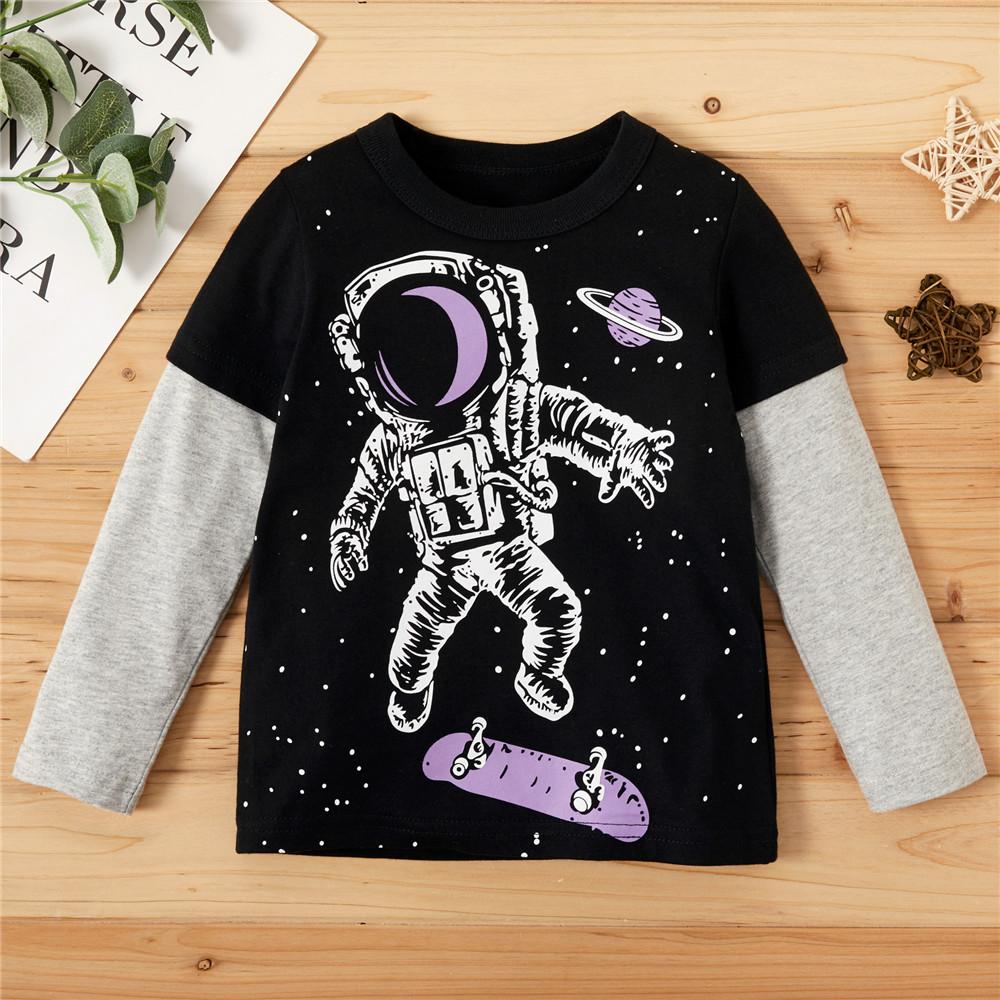 Boys Casual Long Sleeve Space Astronaut Printed Tops - PrettyKid