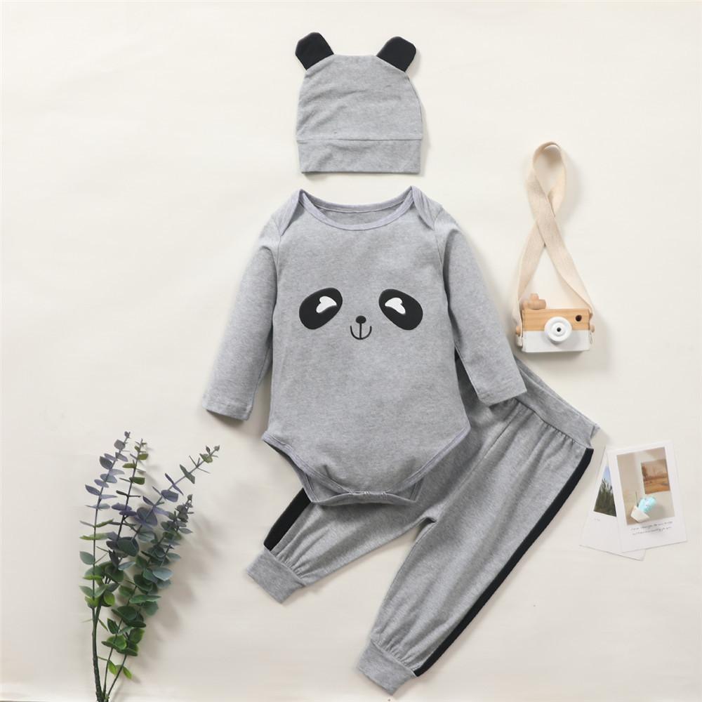 Baby Casual Panda Long Sleeve Romper & Pants & Hat Baby Clothing In Bulk - PrettyKid