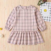 Girls Casual Plaid Crew Neck Long Sleeve Dress Wholesale - PrettyKid