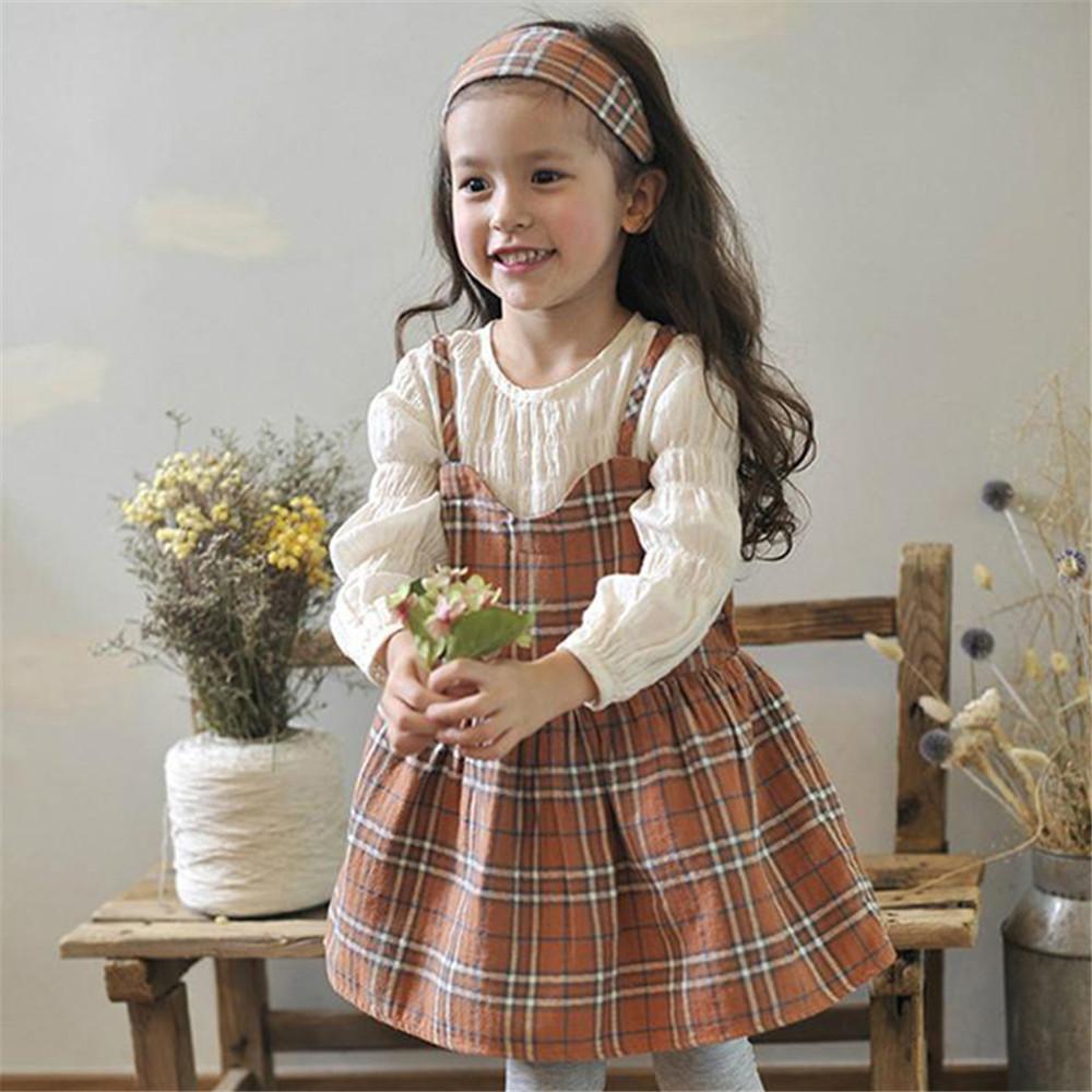 Girls Casual Plaid Long Sleeve Dress - PrettyKid