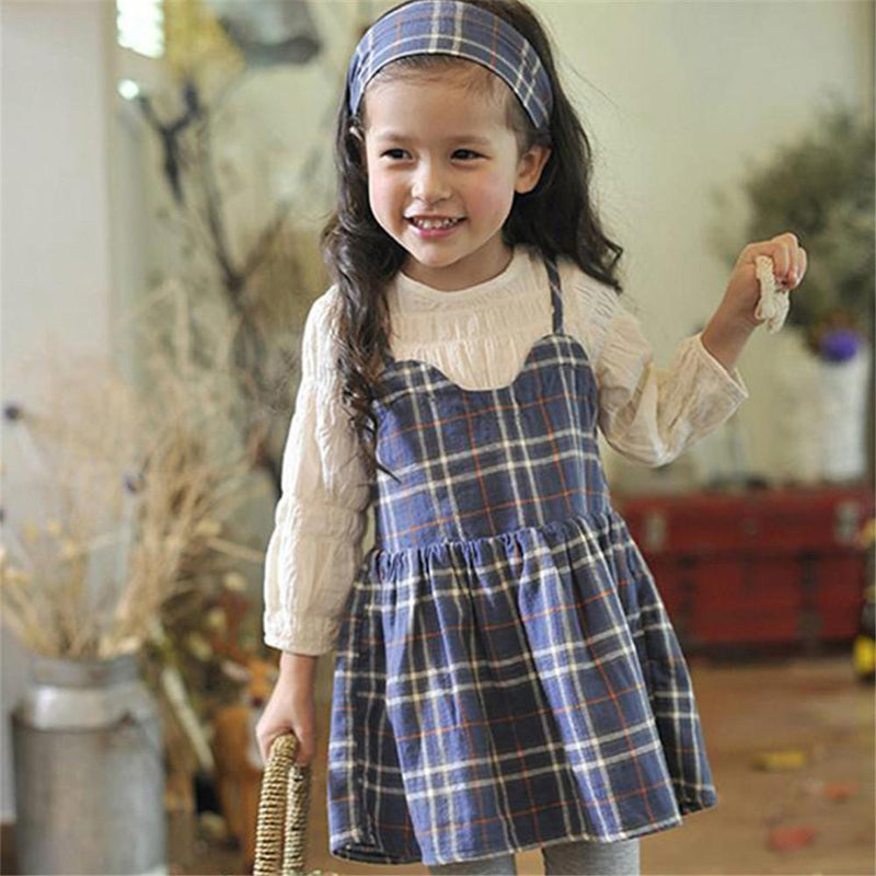 Girls Casual Plaid Long Sleeve Dress - PrettyKid