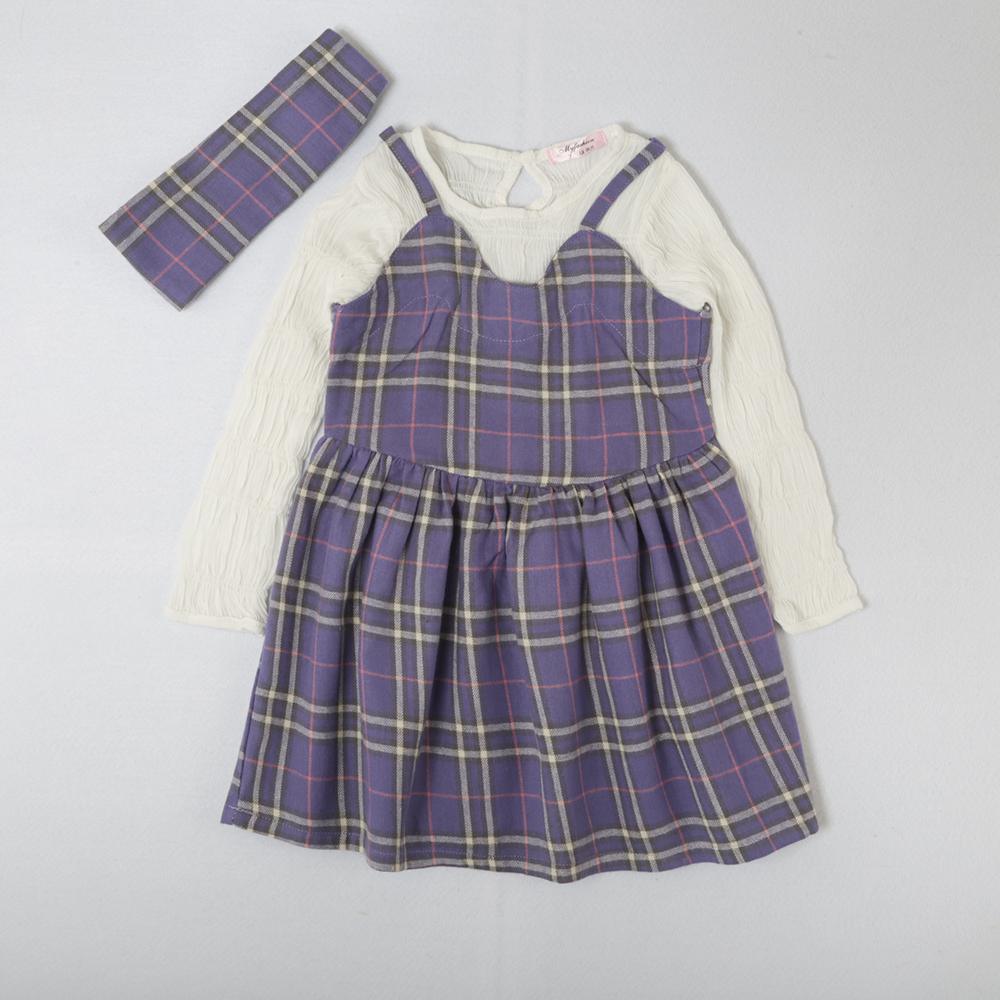 Girls Casual Plaid Long Sleeve Dress - PrettyKid