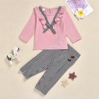 Toddler Girls Casual Plaid Long Sleeve Top & Pants Wholesale Girls - PrettyKid