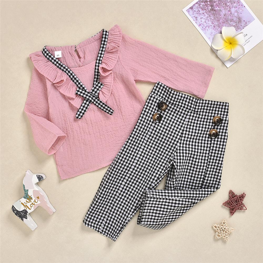 Toddler Girls Casual Plaid Long Sleeve Top & Pants Wholesale Girls - PrettyKid