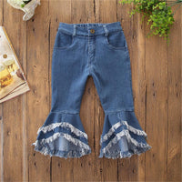 Girls Casual Pocket Solid Bell Jeans Wholesale Girl Clothing - PrettyKid