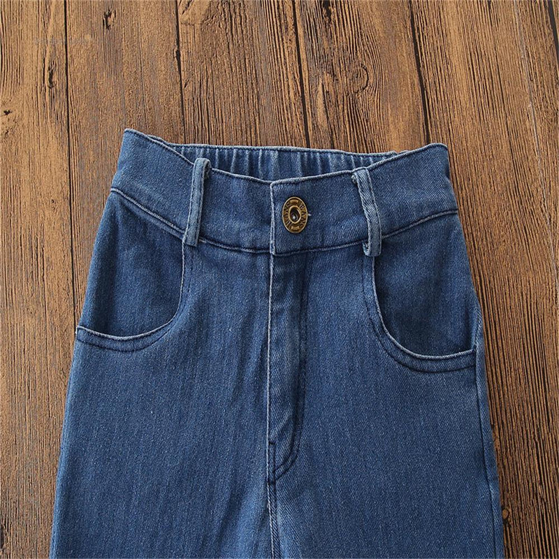 Girls Casual Pocket Solid Bell Jeans Wholesale Girl Clothing - PrettyKid