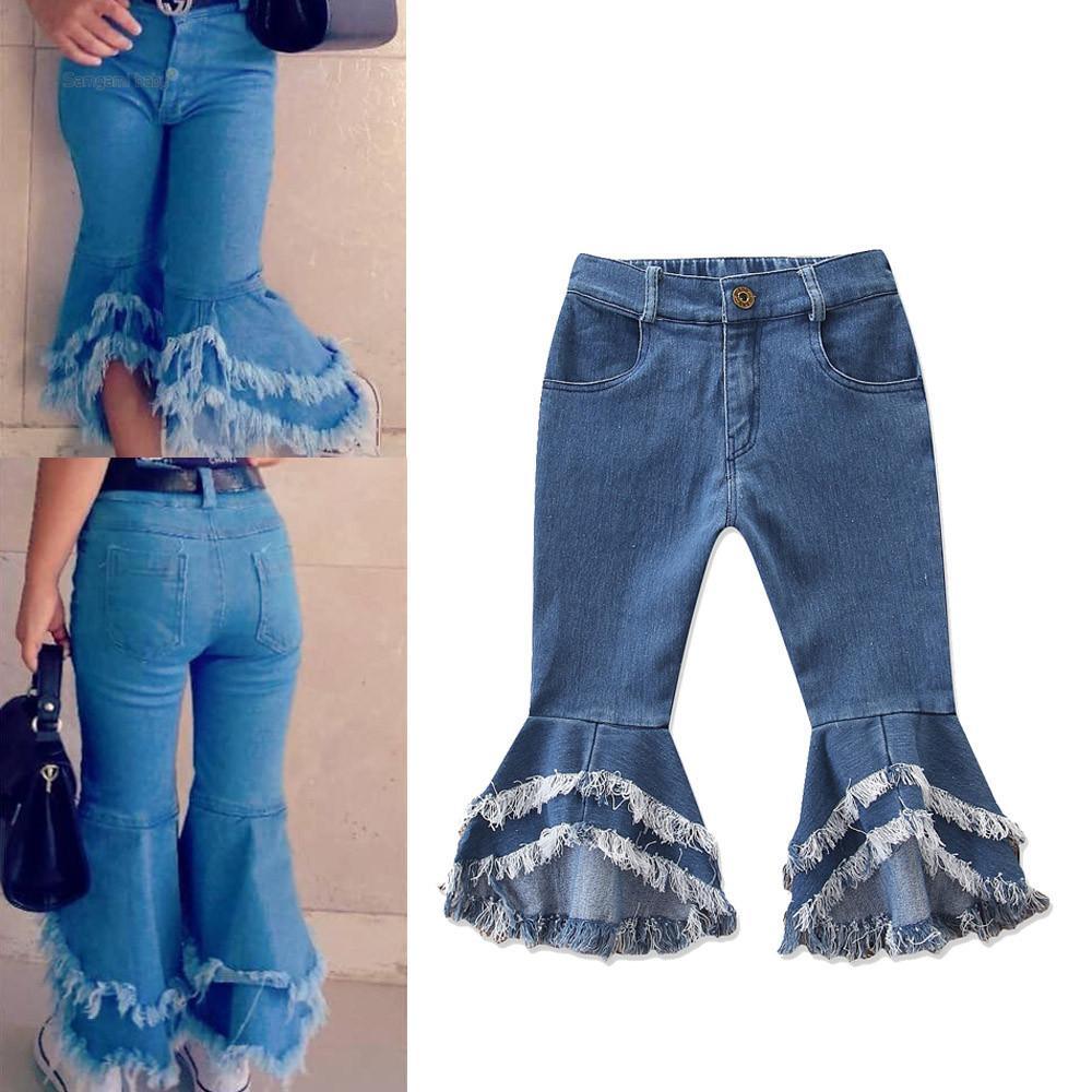 Girls Casual Pocket Solid Bell Jeans Wholesale Girl Clothing - PrettyKid