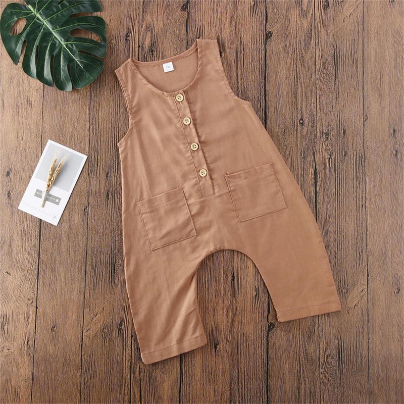 Baby Boys Casual Pocket Solid Color Romper Cheap Baby clothing Online Wholesale - PrettyKid