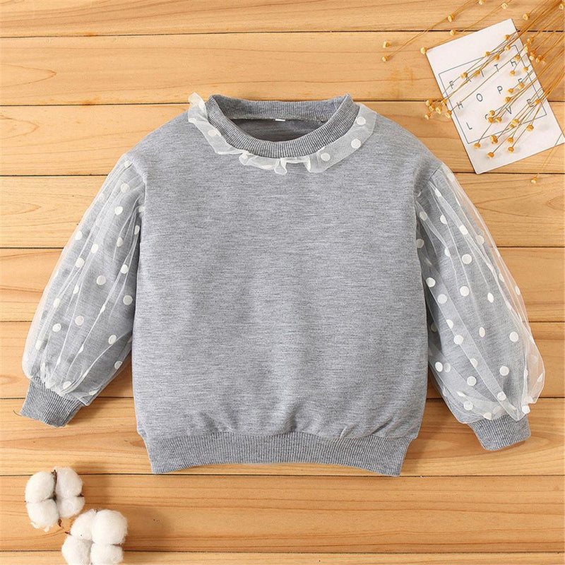 Girls Casual Polka Dot Mesh Long Sleeve Top Wholesale Little Girl Clothing - PrettyKid