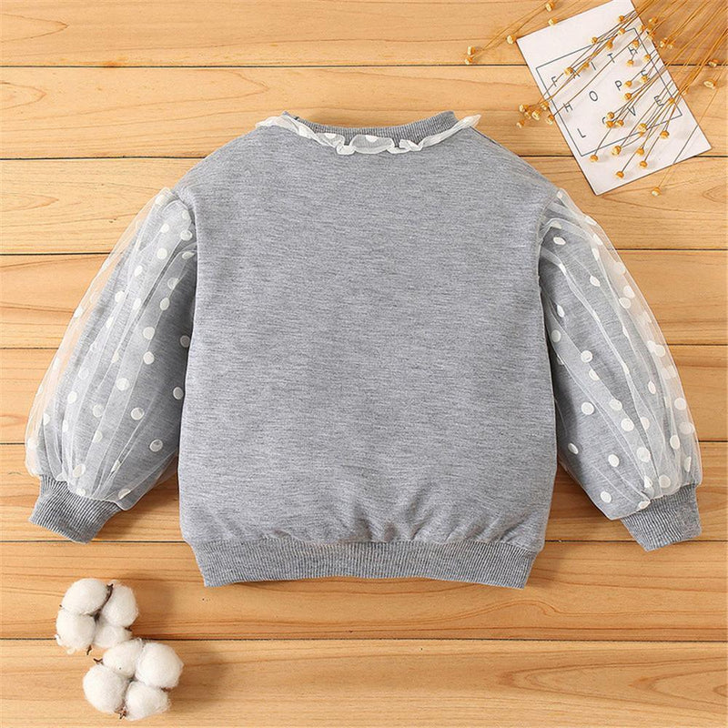 Girls Casual Polka Dot Mesh Long Sleeve Top Wholesale Little Girl Clothing - PrettyKid