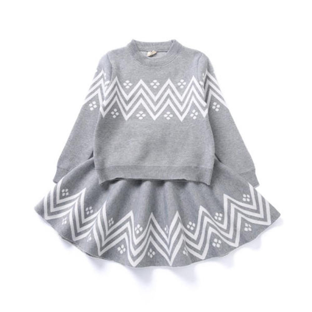 Girls Casual Print Long Sleeve Sweater & Skirt - PrettyKid