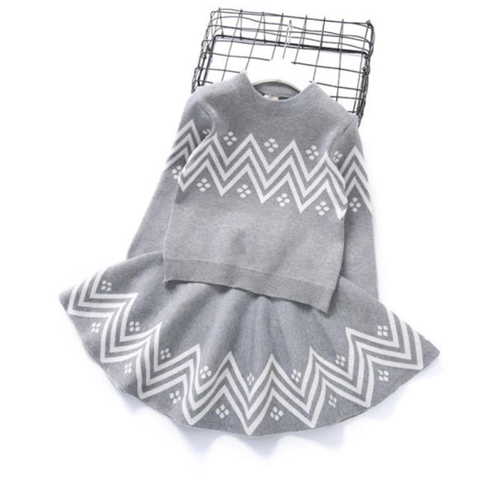 Girls Casual Print Long Sleeve Sweater & Skirt - PrettyKid