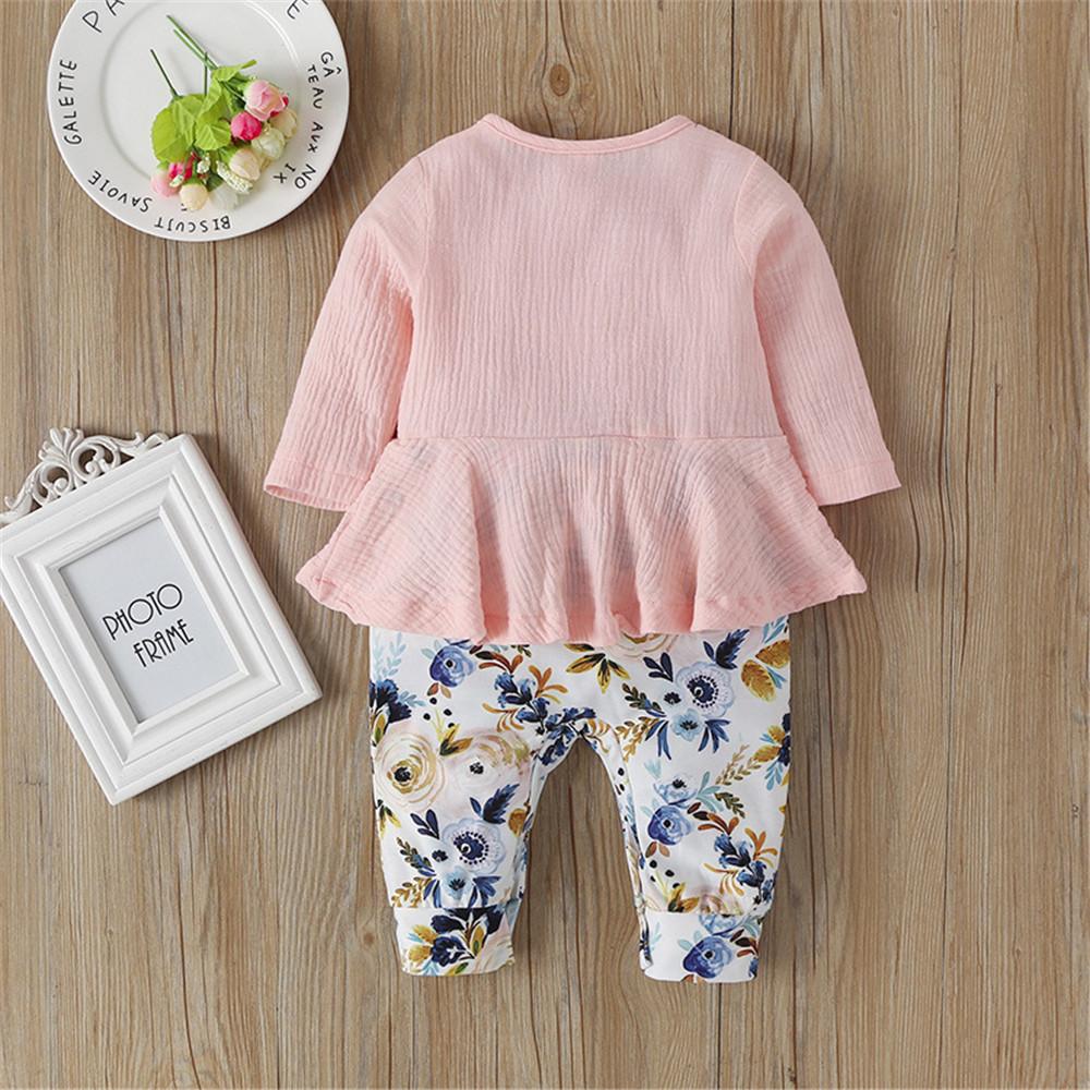 Baby Casual Solid Floral Printed Rompers - PrettyKid