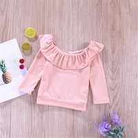 Girls Casual Solid Off Shoulder Long Sleeve Top & Pants Wholesale Girls - PrettyKid