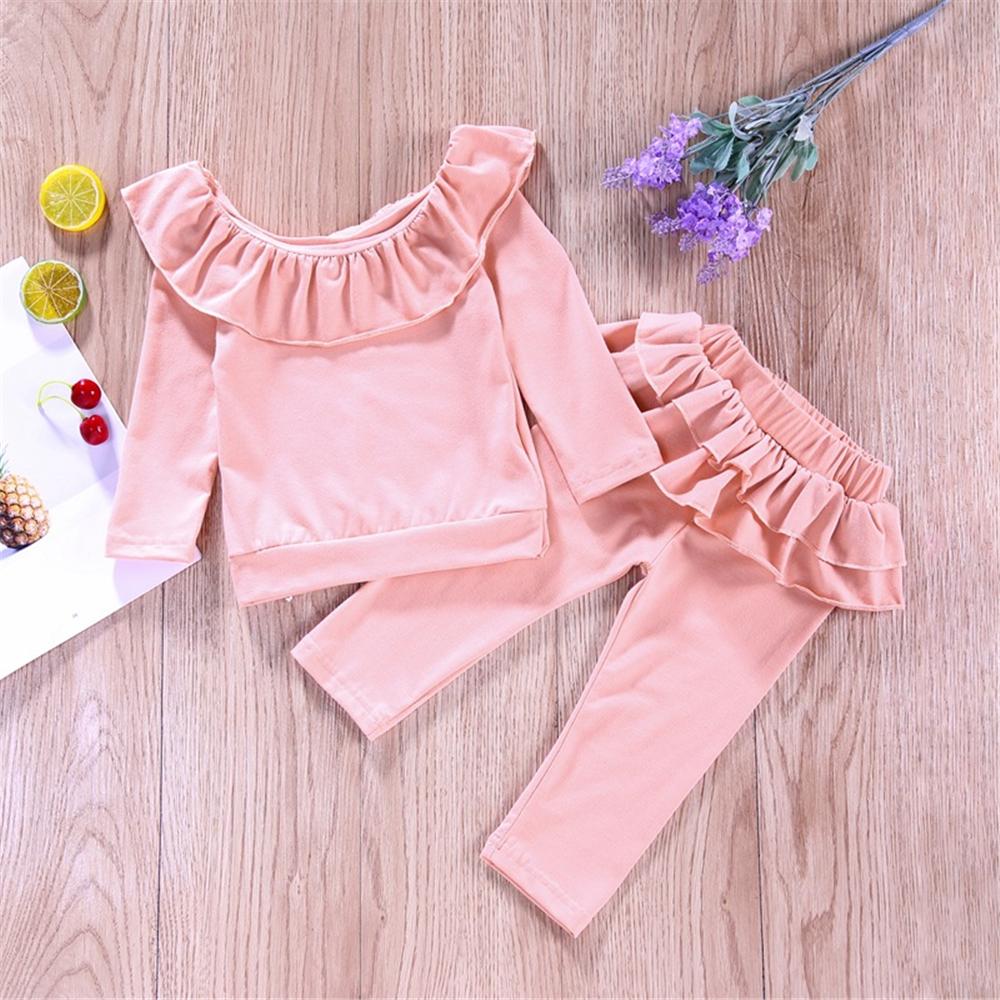 Girls Casual Solid Off Shoulder Long Sleeve Top & Pants Wholesale Girls - PrettyKid