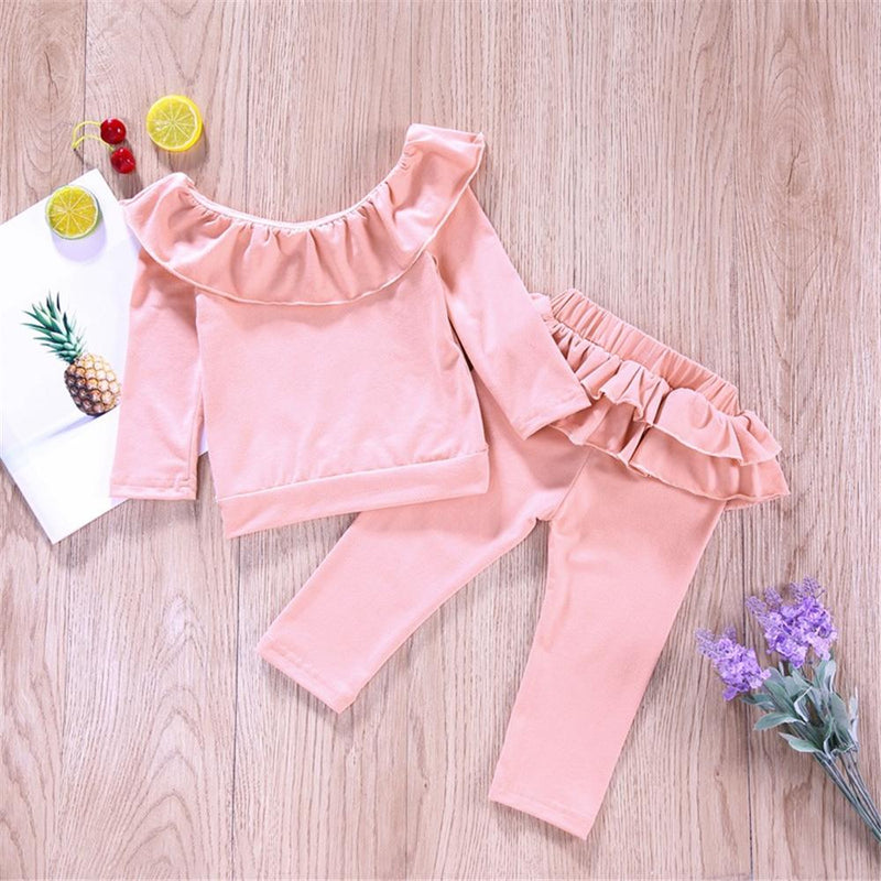 Girls Casual Solid Off Shoulder Long Sleeve Top & Pants Wholesale Girls - PrettyKid