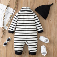 Baby Unisex Casual Striped Button Romper & Hat Baby Clothing Wholesale - PrettyKid