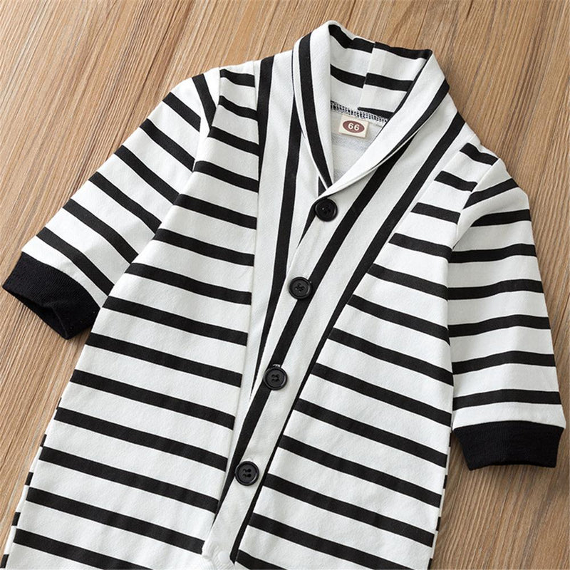 Baby Unisex Casual Striped Button Romper & Hat Baby Clothing Wholesale - PrettyKid