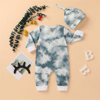 Baby Casual Tie Dye Long Sleeve Romper & Hat - PrettyKid