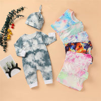 Baby Casual Tie Dye Long Sleeve Romper & Hat - PrettyKid