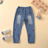 Girls Cherry Fruit Embroidery Denim Trousers Wholesale - PrettyKid