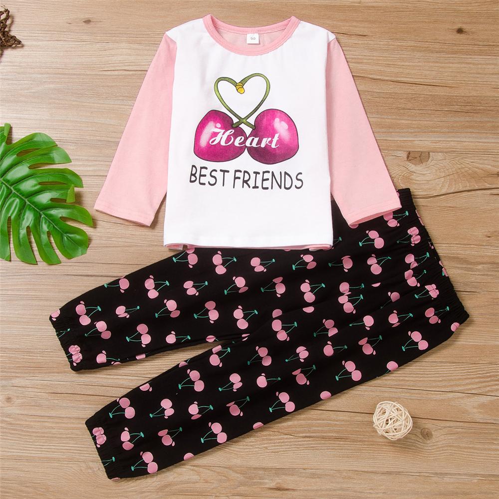 Girls Cherry Letter Printed Long Sleeve Top & Trousers Wholesale Girl Clothing - PrettyKid