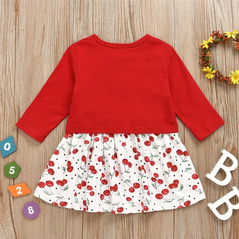 Toddler Girls Cherry Printed Sleeveless Dress & Cardigan Coat Girl Wholesale - PrettyKid