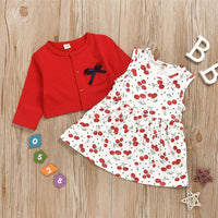 Toddler Girls Cherry Printed Sleeveless Dress & Cardigan Coat Girl Wholesale - PrettyKid