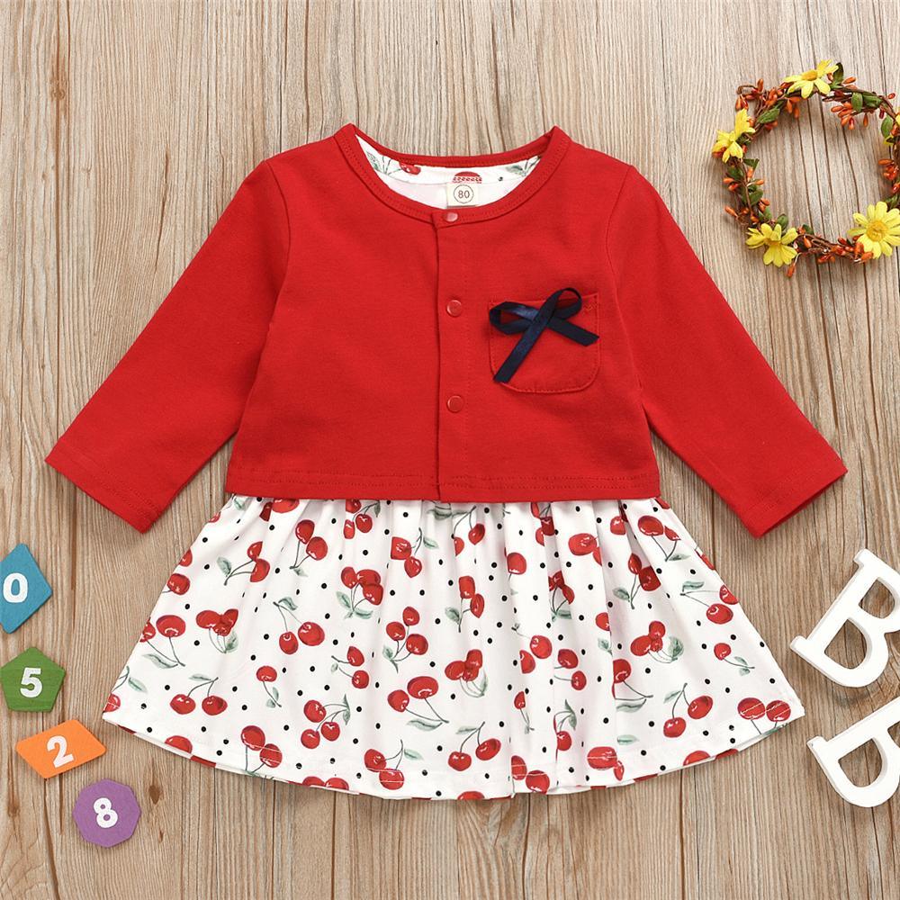 Toddler Girls Cherry Printed Sleeveless Dress & Cardigan Coat Girl Wholesale - PrettyKid