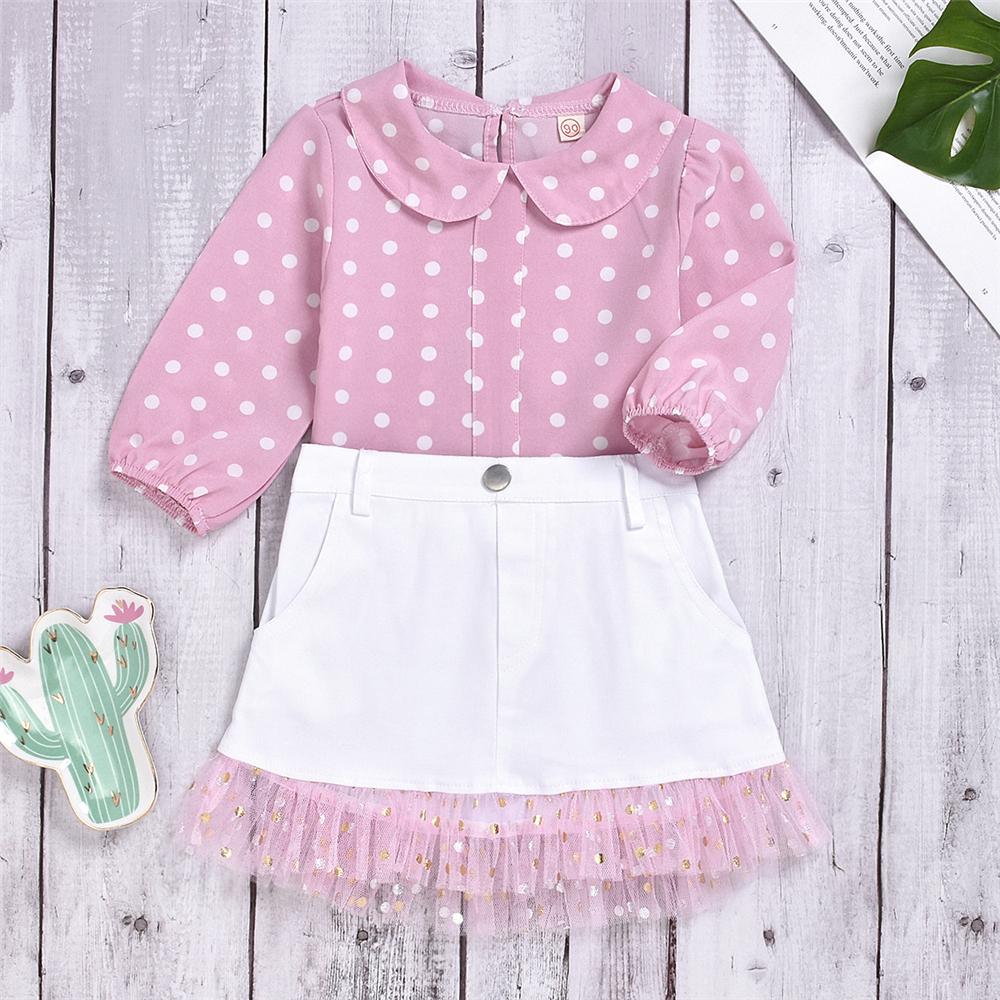 Toddler Girls Chiffon Polka Dot Top & Skirt Wholesale Girls - PrettyKid