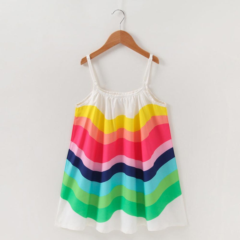 Girls Chiffon Rainbow Printed Suspender Dress Wholesale Childrens Dresses - PrettyKid